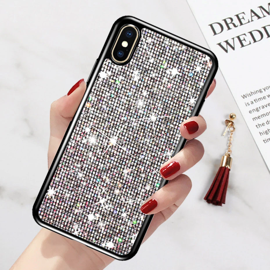 

Phone Case For Apple iPhone 6 6s 7 8 5 5S Silicone Grid Cover Cases For iPhone X XS XR Soft TPU Luxury Gold Black bags