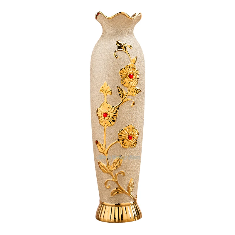 Baroque Big Floor Vase Gilded Flower Holder Porcelain Resin Ceramic Flower Vase Decorative Vases Golden Decoration Plated Vase image 3