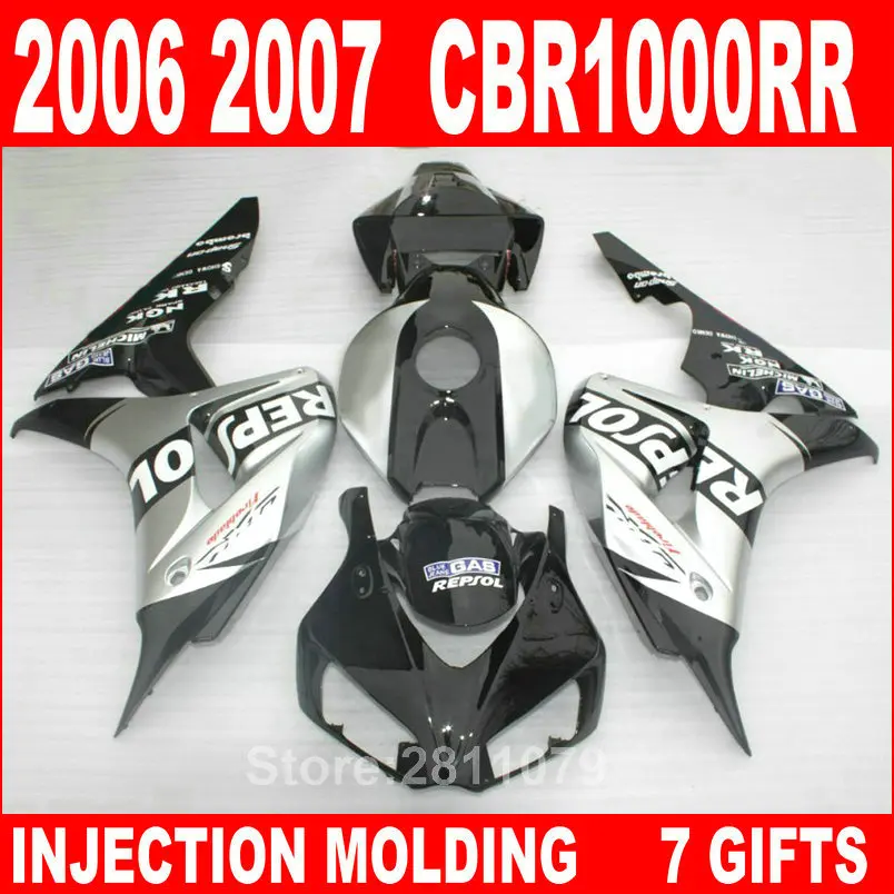 

Injection molded top selling fairing kit for Honda CBR1000RR 06 07 silver black fairings set CBR1000RR 2006 2007 NY18