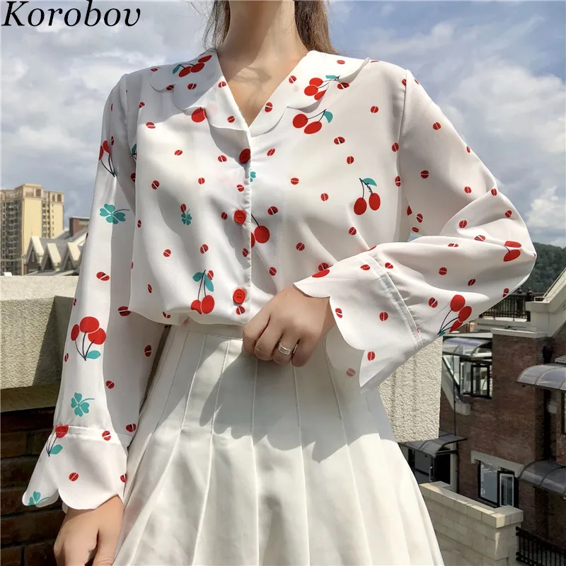 Korobov Новое поступление Женские рубашки Питер Пэн Collor женская блузка корейский