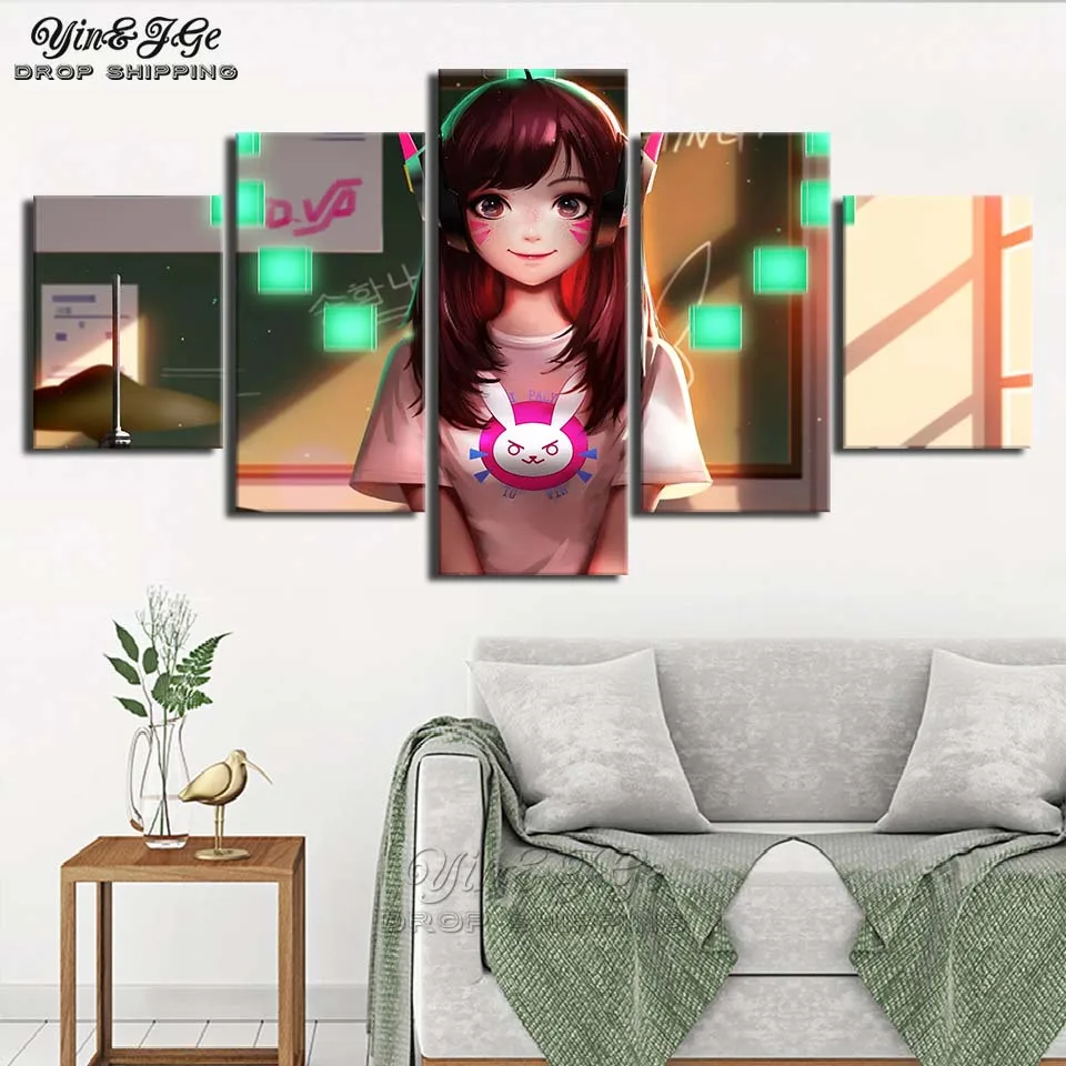 Wall Poster And Prints Decor Kids Room 5 Piece Anime Game Girl Canvas Painitng Frame HD Home Modular Picture Artwork | Дом и сад