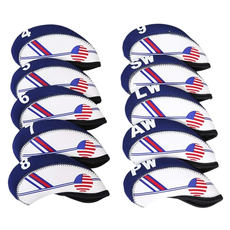 10 قطعة/المجموعة دوبلكس الطباعة للماء رئيس نادي الغولف الحديد Headcovers الأزرق الأبيض غطاء رأس نادي الغولف اكسسوارات