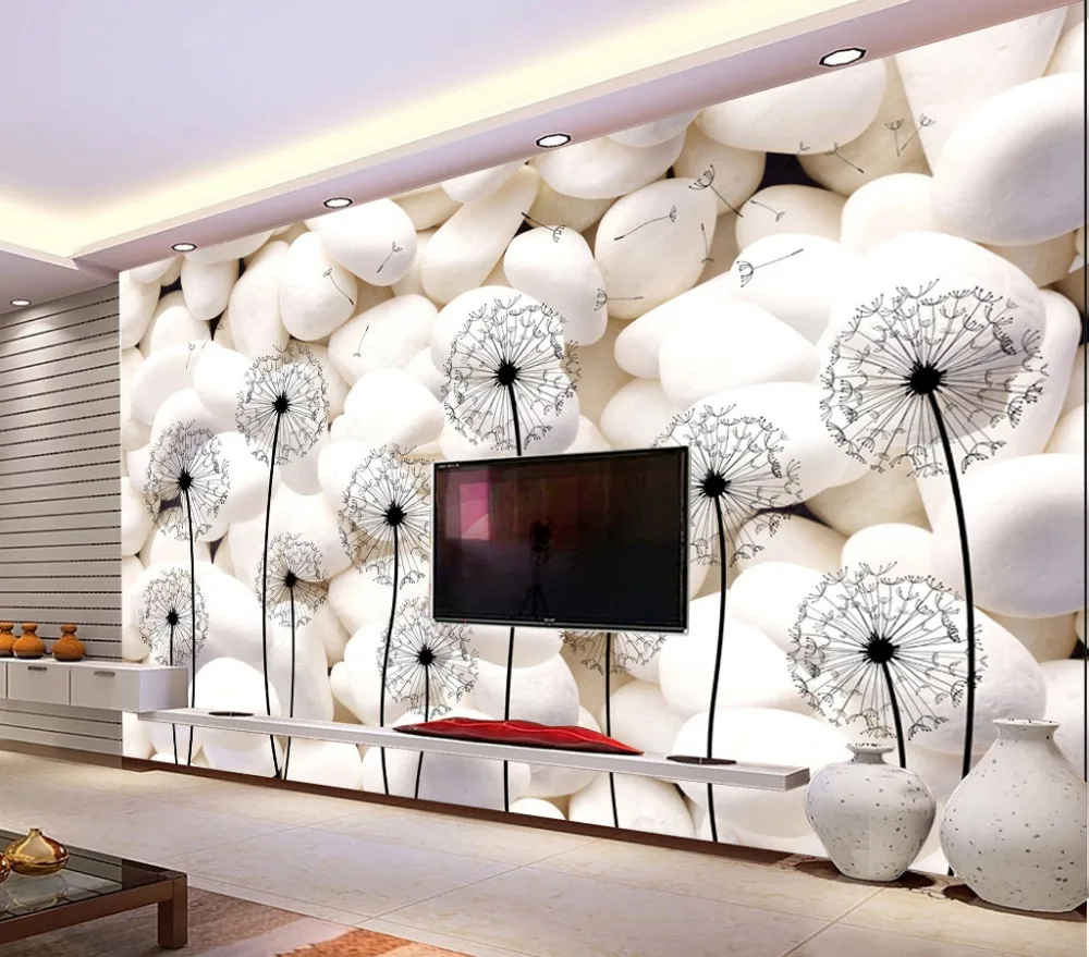 Custom Ang Size 3D Wallpaper Romantic Hand Drawn Dandelion Stone TV Background Wall Painting Wallpaper