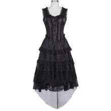 Belle Poque 2017 Femme Elegant 40s Retro Vintage Ruffled High-Low Hem Dress Women Victorian Steampunk Sexy Corset Dancer Costume