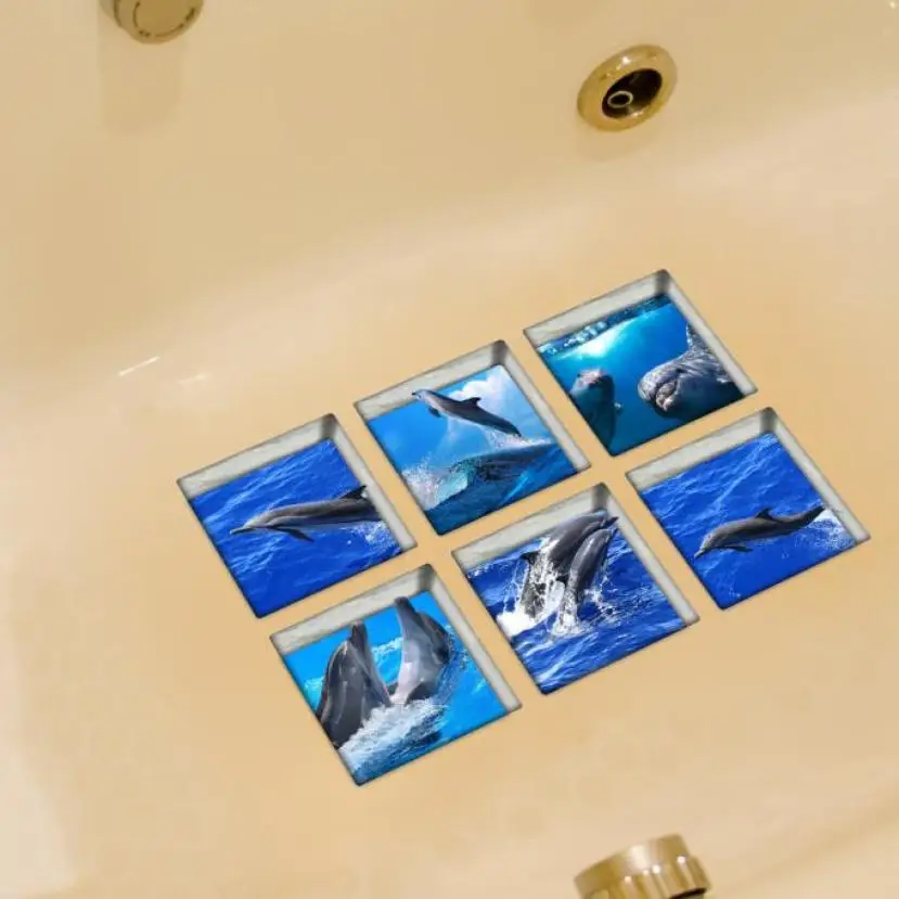 6 шт. 13x13 см водная тень узор 3D противоскользящие водонепроницаемые наклейки для ванной m16
