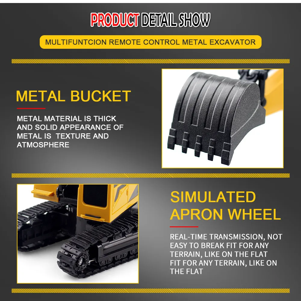 Радиоуправляемые машинки, игрушки на дистанционном управлении, 1:24, 6 каналов, 2,4 г, металлический экскаватор, зарядка, имитация желтого металла+ ABS передатчик, мини-игрушка в подарок
