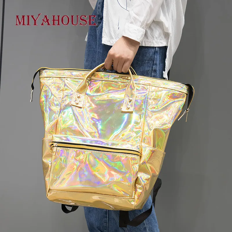 

Miyahouse Fashion Reflective Solid Color PVC Backpack For Women 2019 Laser High Capacity Rucksack Female Shining Knapsack