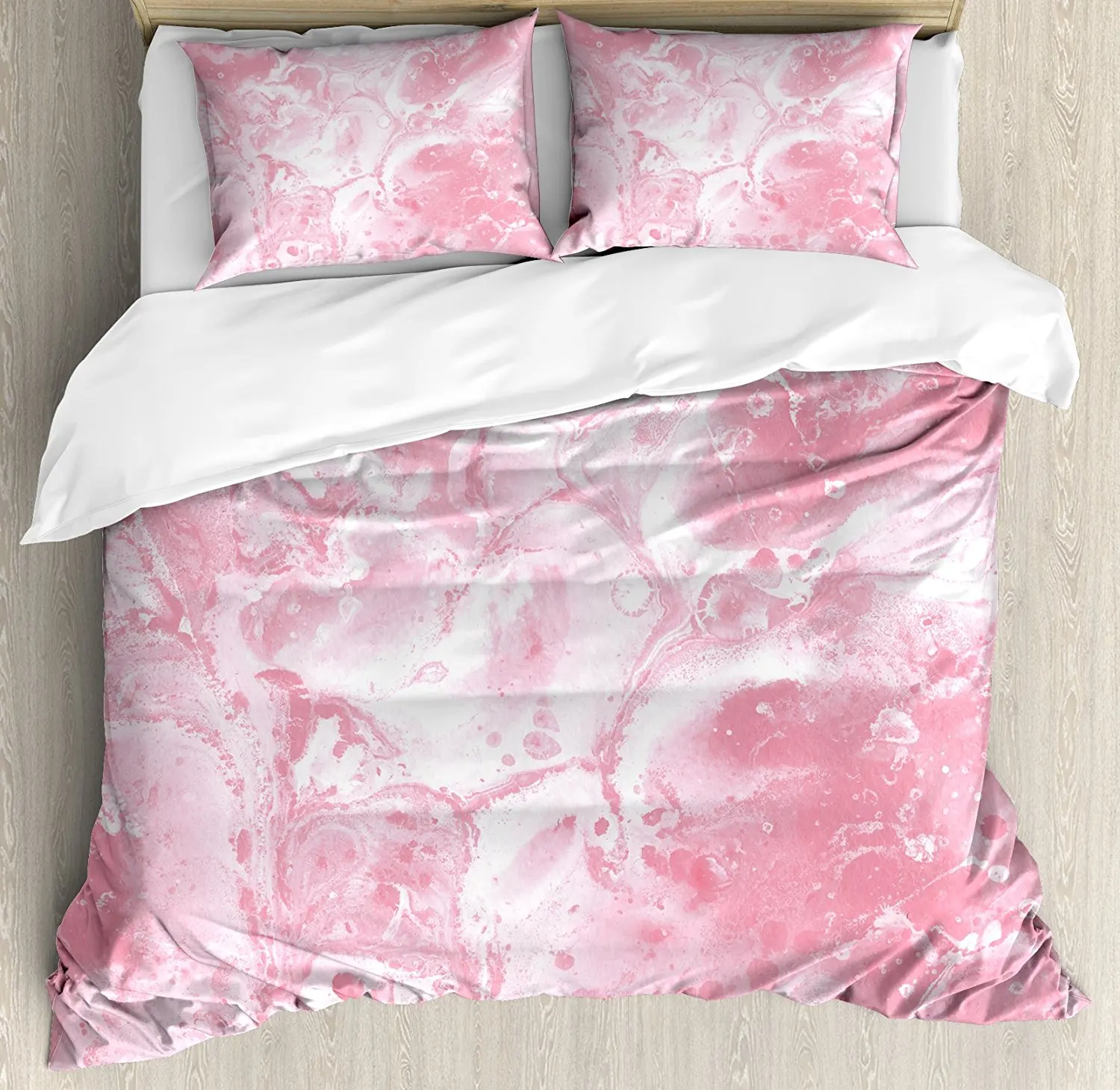 

Marble Duvet Cover Set Pastel Toned Hazy Colors in Fluid Pattern Brushstroke Watercolor Style Display Bedding Set Pink White