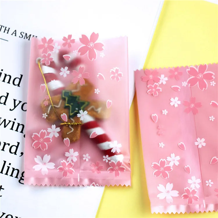 

100pcs 7x10cm Pink Cherry blossoms Heat Seal Cookie Packaging Bag for Bakery Gift Biscuits Candy Muffin Packing