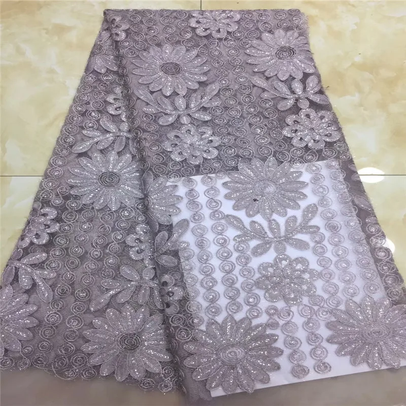 

Pretty Silver Grey Tulle Lace Fabric High Quality Embroidery African Net Lace 5 Yards Latest French Lace with Sequins X1457