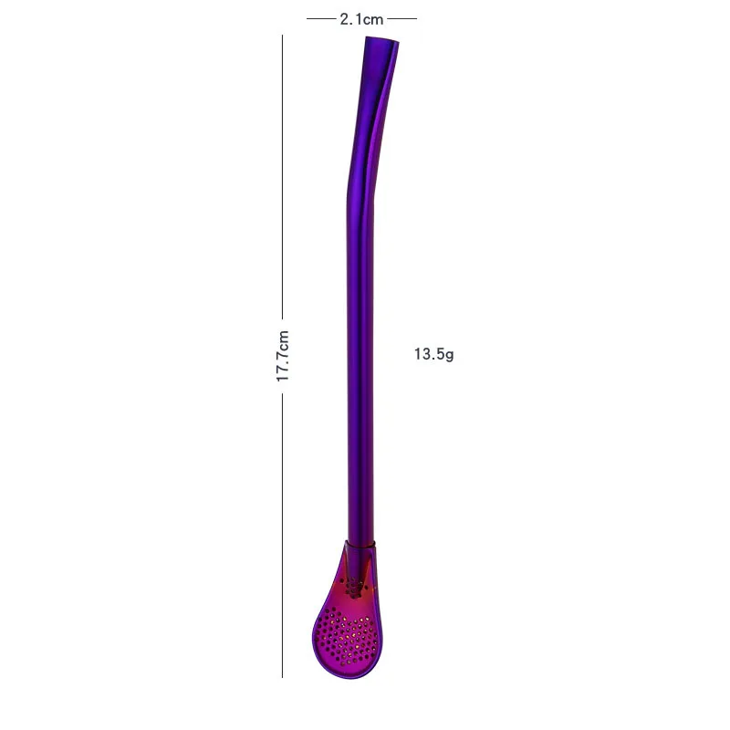 Творческий Нержавеющая сталь соломы Ложка высокое качество трубочкой помешивая палка чайная ложка Кофе фильтр ложки, кухонные принадлежности - Цвет: Фиолетовый