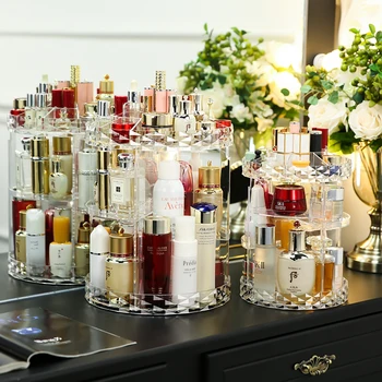 

360-degree rotating multi-functional Spin acrylic cosmetic storage box simple assembly atmosphere beautiful for all cosmetics