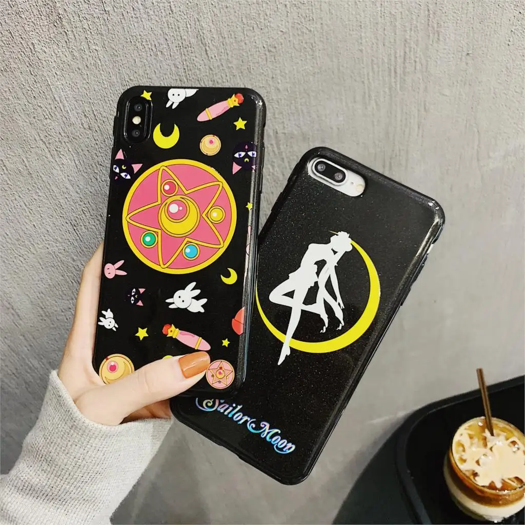 

3D Relief Glitter Funda for iphone X Case Sailor Moon Magic wand Phone Case for iphone X XR XS Max 6 6S 7 8 Plus Cover Soft TPU