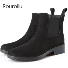 Rouroliu Women Ankle Elastic Band Rain Boots Waterproof Water Shoes Woman Wellies Autumn Winter Short Dress Boots RT378 Rouroliu Women Ankle Elastic Band Rain Boots Waterproof Water Shoes Woman Wellies Autumn Winter Short Dress Boots RT378