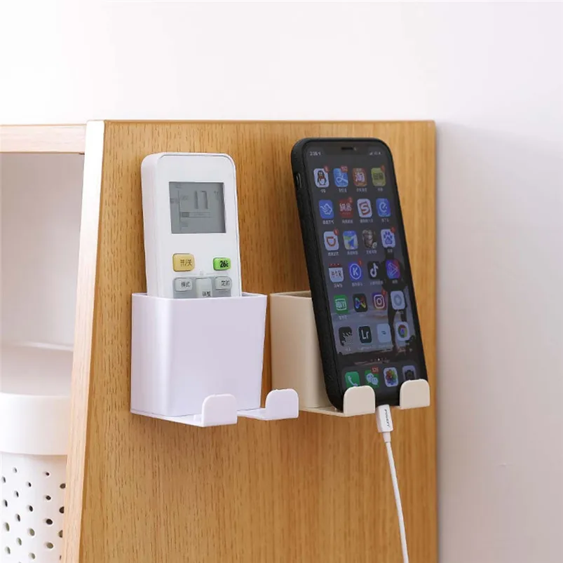 

Wall Hanging Remote Controller Mobile Phone Bracket Storage Box No Hole Switch Decorative Box Plastic Home Decor 40FY18