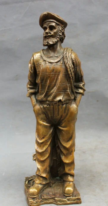 

S5427 14" Chinese Bronze Copper Standing West Afine Seaman Sailor Man Mariner Statue D0318