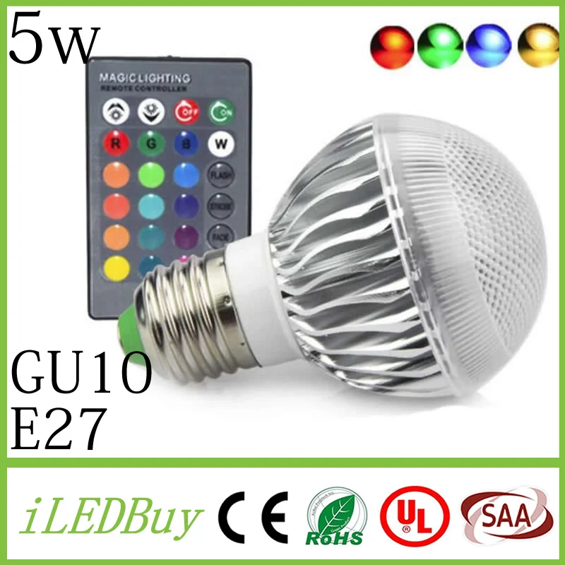 50 шт. Регулируемая GU10 E27 GU5.3 E14 RGB Светодиодная лампа 5 Вт лампочка AC85 265V + 12 В