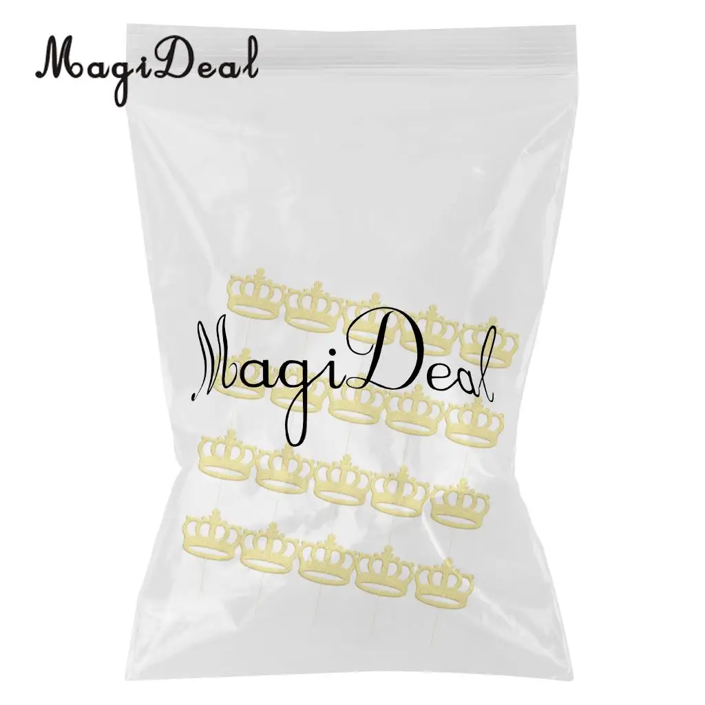 Pack of 20pcs Glitter Princess Crown DIY Cake Toppers Christmas Birthday Baby Shower Cupcake Picks Bakery Accessories