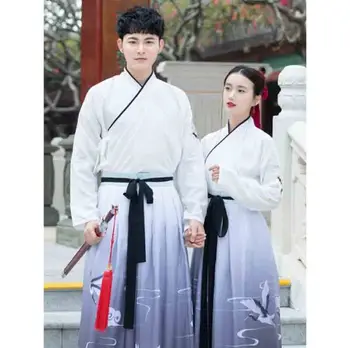 

Couples Gradient Blue Hanfu Ancient Chinese Vintage Outfit Fantasia Adult Halloween Costume For Men and Women Plus Size 2XL