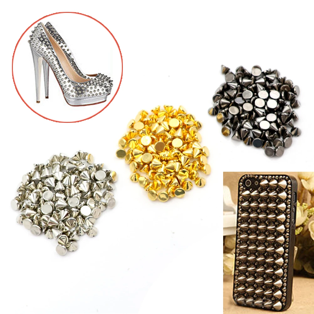 

100 Pcs/lot DIY Bead Crafts Riveting Garment Wedding Gold Silver Sew on Spike Rivet Studs Nail Punk Rock For Bags Dress Clothes