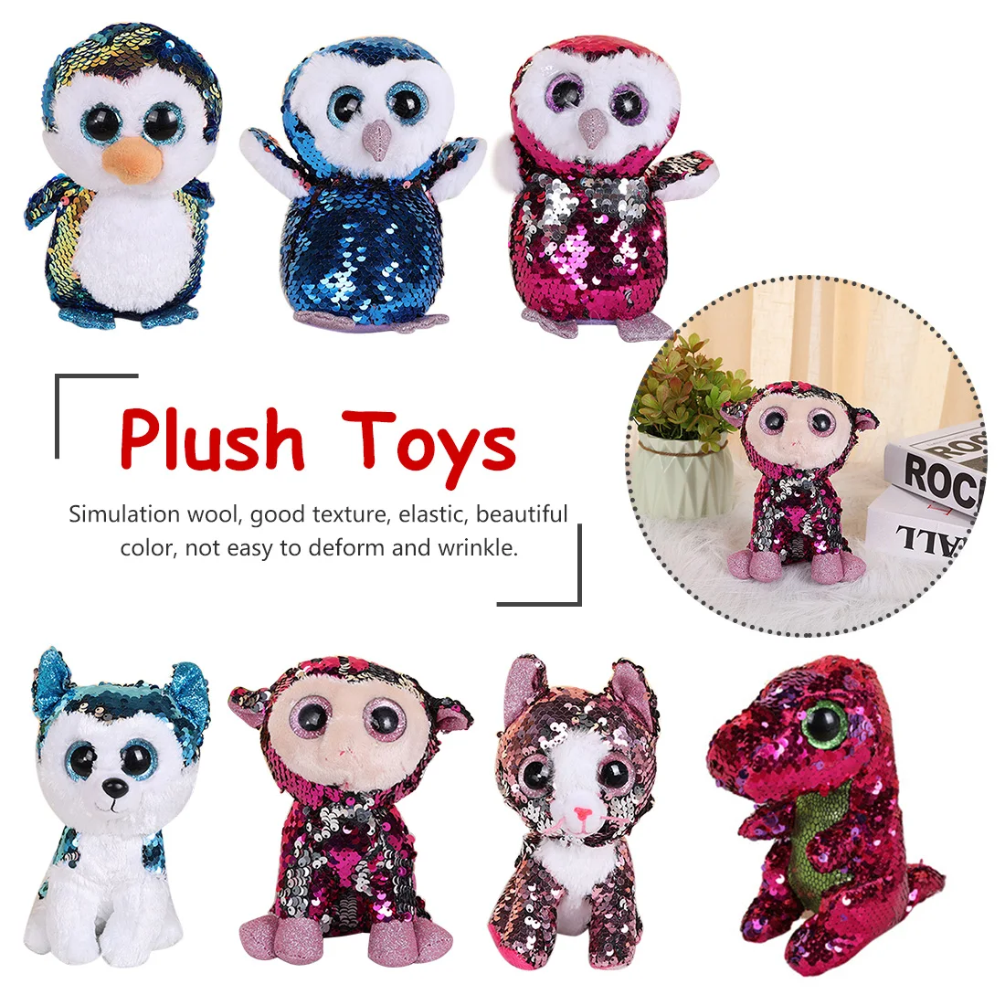 

Cat Owl Fox Bunny Best Christmas Gift 15cm Ty Beanie Boos Sequin Animal Plush Toys Doll