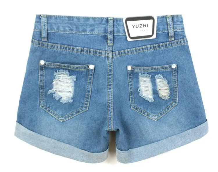 Новые летние большой Размеры женские джинсовые шорты с дырками "кошачий глаз" Высокая Талия самосовершенствование с закругленной кромкой