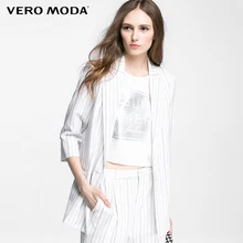 Vero Moda Brand  NEW striped one button straight three quarter sleeve double pocket turn-down collar women suit |316208009