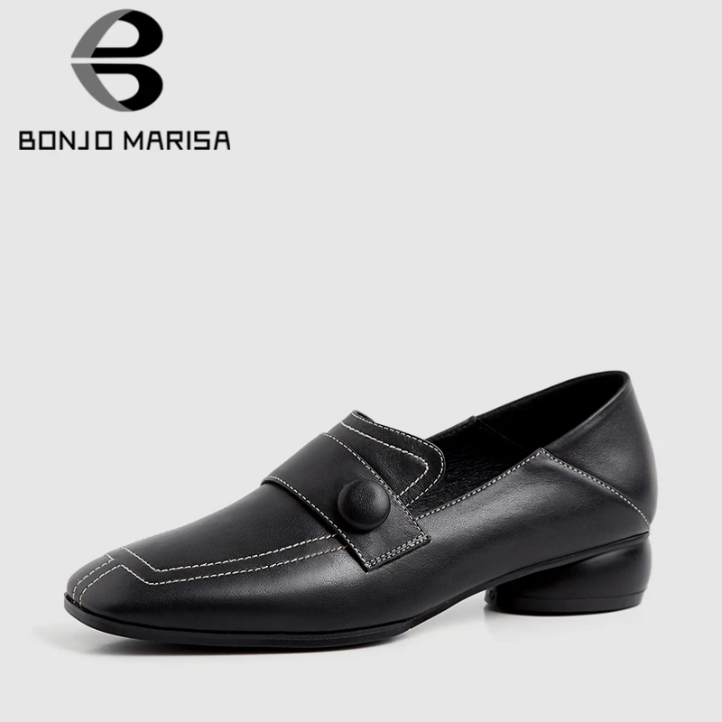 

BONJOMARISA Big Size 33-40 2019 Spring New Arrival Women Pumps Genuine Cow Leather Mules Ladies Sewing Low Heels Shoes Woman