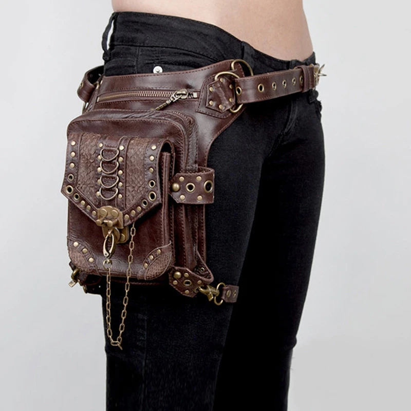 

BEAU-Men Women Steampunk Fanny Packs Multi-Purpose Drop Leg Arm Bag Pack Hip Belt Waist Messenger Shoulder Bag Wallet Purse Po