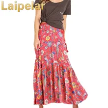 Хиппи длинная юбка летний бохо шик с пляжным цветочным принтом, эластичная резинка на талии, Повседневное для отдыха в стиле Mori Girl женские юбки пляжная одежда