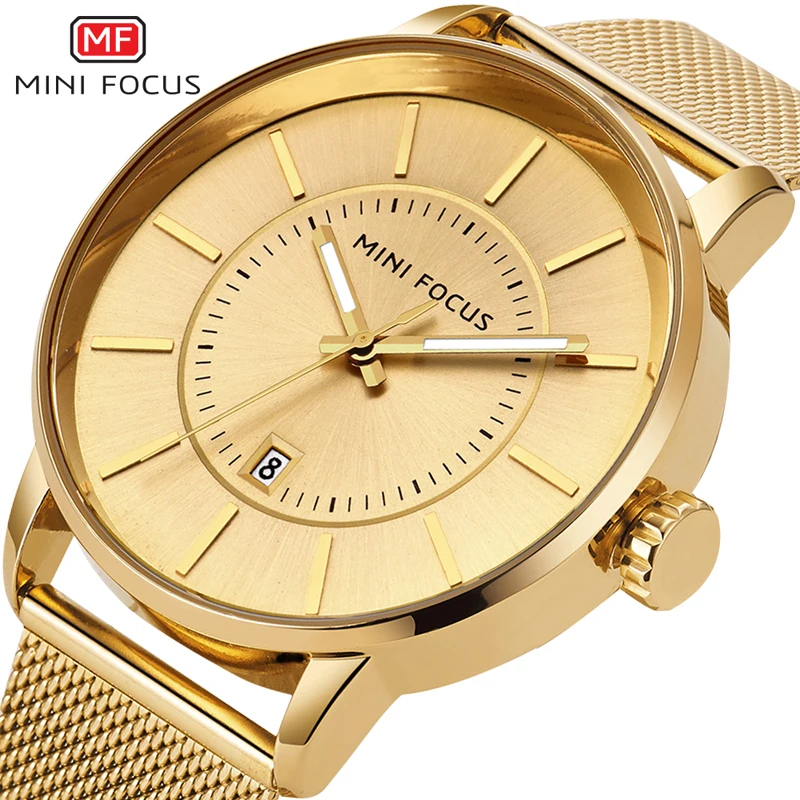 

MINIFOCUS New Gold Casual Watch Men Luxury Brand Calendar Quartz Wrist Watch for Men Military Steel Male Hand Clock Montre Homme