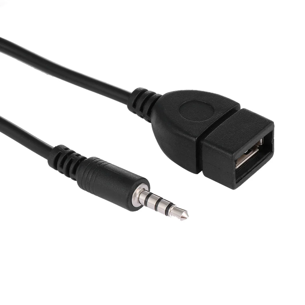 Черный 3,5 мм для подключения внешних устройств к автомагнитоле мужской аудио-разъем AUX USB 2,0 Тип Женский Адаптер конвертера OTG кабель-удлинитель