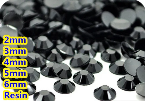 

Black jet Color Facets Flat Back Resin Rhinestone 2mm,3mm,4mm,5mm,6mm Nail Art Gems Decoration
