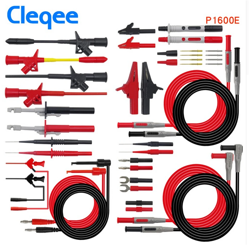 

Cleqee P1600C/D/E/F 18 in 1 Pluggable Multimeter probe test leads kit automotive probe set IC Test hook Fluke BNC-Test cable