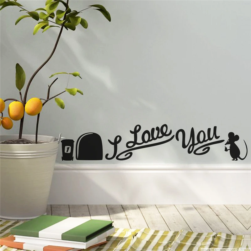 

funny mouse hole i love you letters vinyl wall decals bedroom wall art decorations adesivos de parede diy stickers