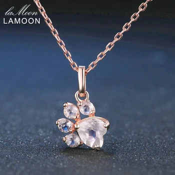

LAMOON Bear's Paw Pendant 925 Sterling Silver Necklace Natural Rose Quartz Gemstone Jewelry Rose Gold Chain Necklaces LMNI027