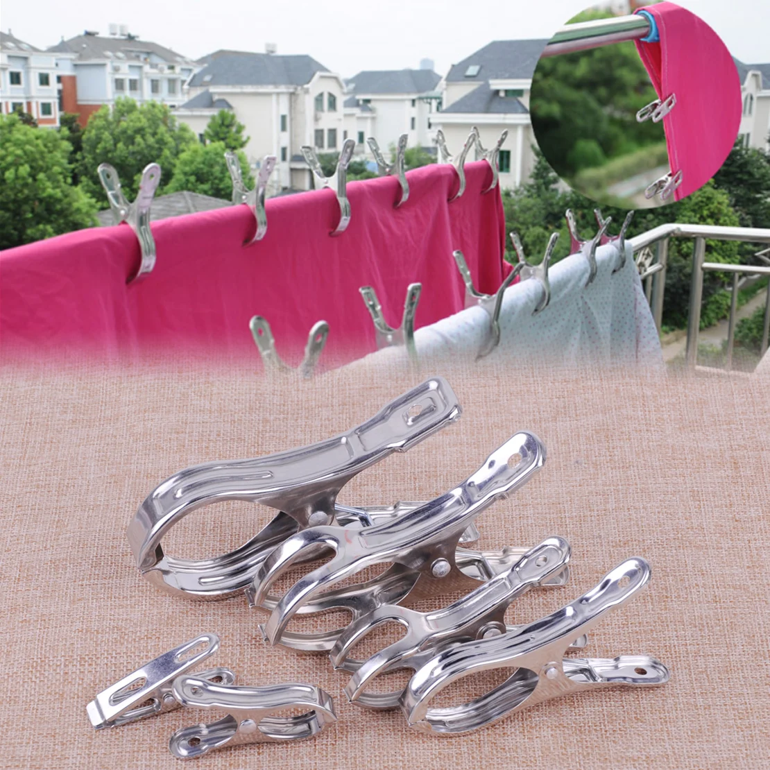 6pcs/20pcs Small Stainless Steel Washing Line Quilt Towels Clothes