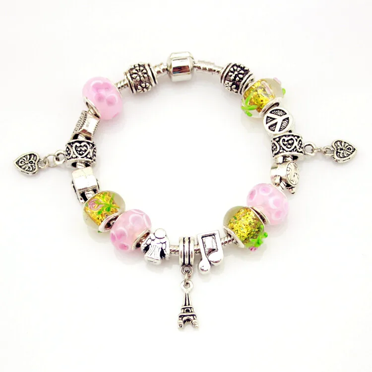 

MPB Ishay Silver plated Charm Bracelet for Women Snake Chain Glass Beads Brand Bracelet