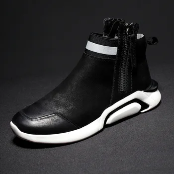 

autumn winter high-top casual shoes mens real leather warm cotton cowboy boots men all-match cowhide cashmere chelsea boots