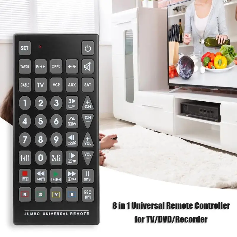 

QFX REM-115 Oversize 8 in 1 Universal Remote Control Multifunction IR Remote Controller for TV VCR DVD Recorder