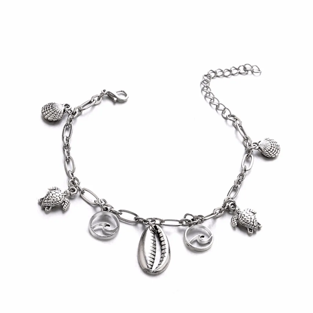 Bohemian Shell Wave Turtle Pendant Anklets For Women Sliver Sea Shell Anklet Bracelets Ocean Foot Chain Jewelry Shellhard