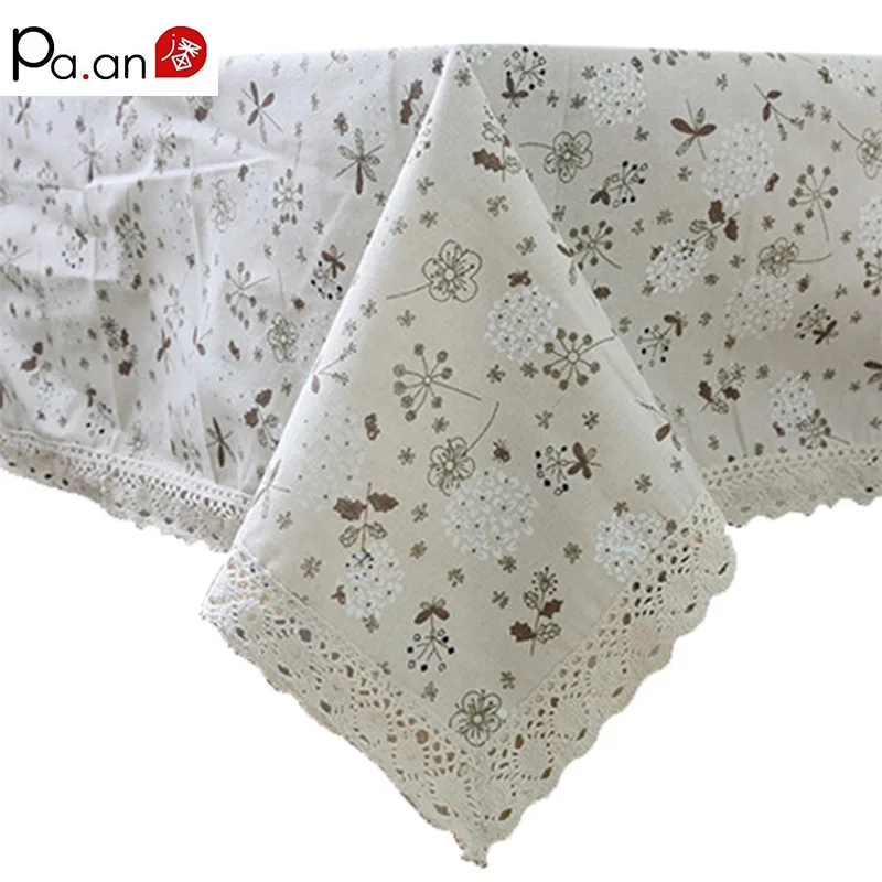 Pastoral Linen Table Cloth Dandelion Printed Nape Rectangulaire Tablecloth Lace Edge Table Cover for Home Wedding Table Pa.an