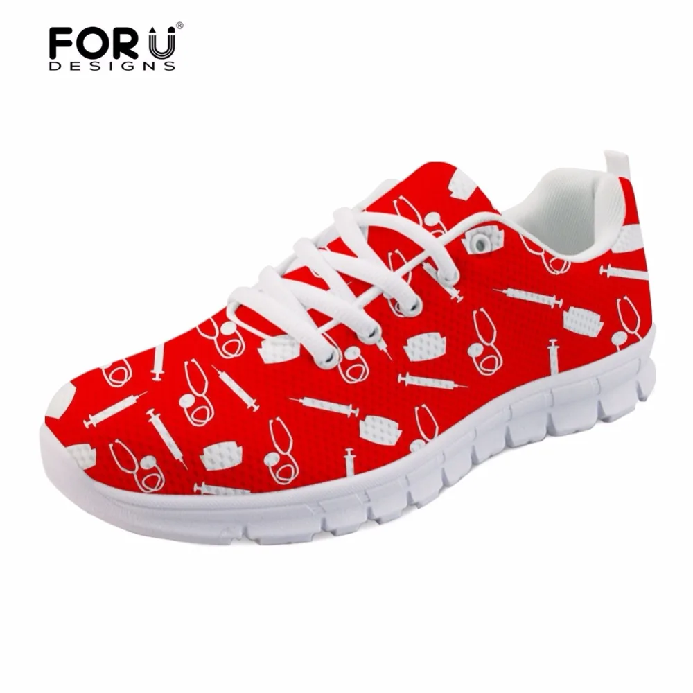 

FORUDESIGNS Nursing Women's Flats Shoes Cute Nurse Pattern Brand Ladies Casual Sneakers Women Comfortable Breathable Shoes Woman