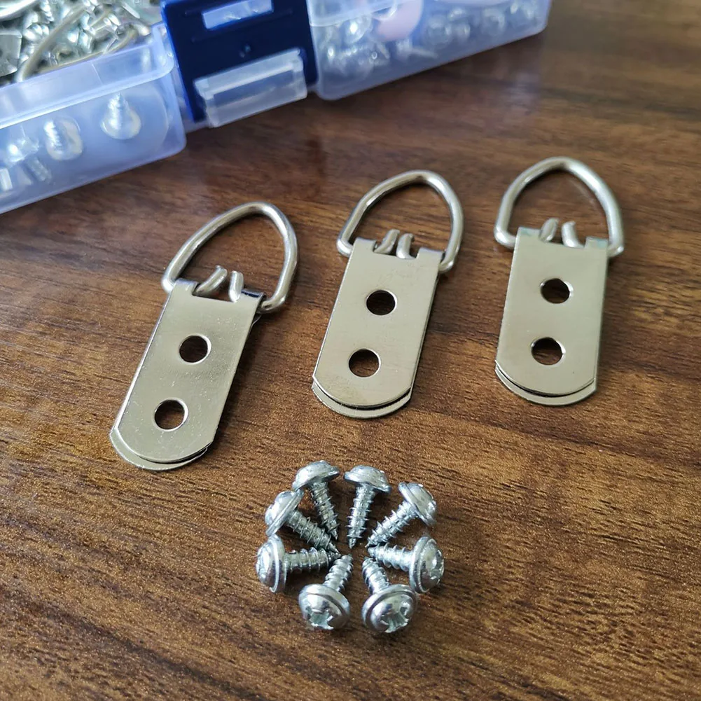

50pcs/box Art Heavy Duty With Screws D Ring Shape Double Hole Tool Cross Stitch Non-trace Frame Picture Hanger Decoration Wall