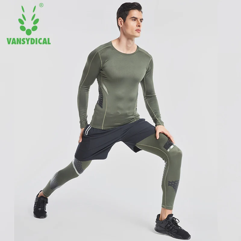 Vansydical новые мужские дышащие костюмы для бега компрессионные мужчин Спортивная