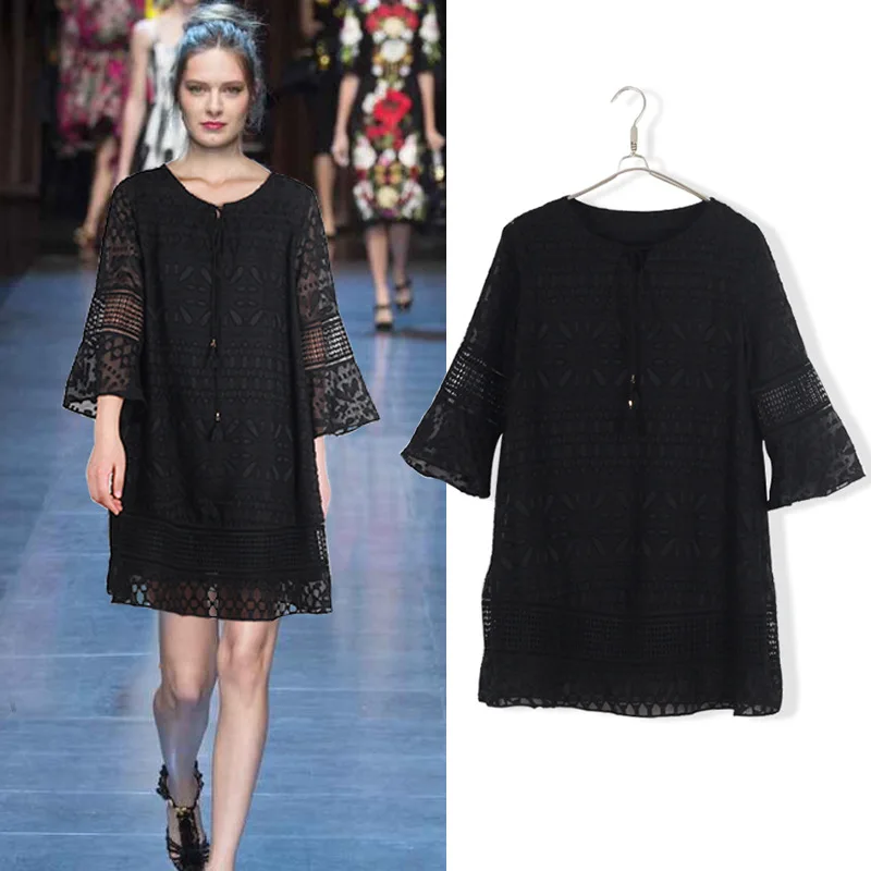 

Spring New A Aline Loose Casual Dress Large Size Women Plus Size Lotus Sleeve Perspective Oversize Dress 5xl