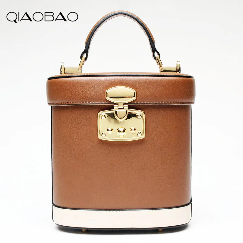 Us 46 8 48 Off Qiaobao Real Leather Buckets Package Retro Stereotypes Medicine Bags Las Handbags Shoulder Messenger Bag In