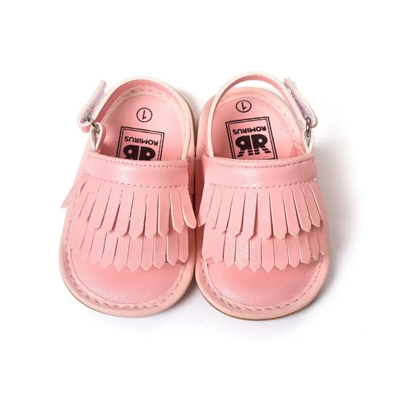 Летняя детская обувь Prewalker PU Кожа Новорожденного Обувь принцессы для девочек кисточкой кроватки обувь 0-12 м