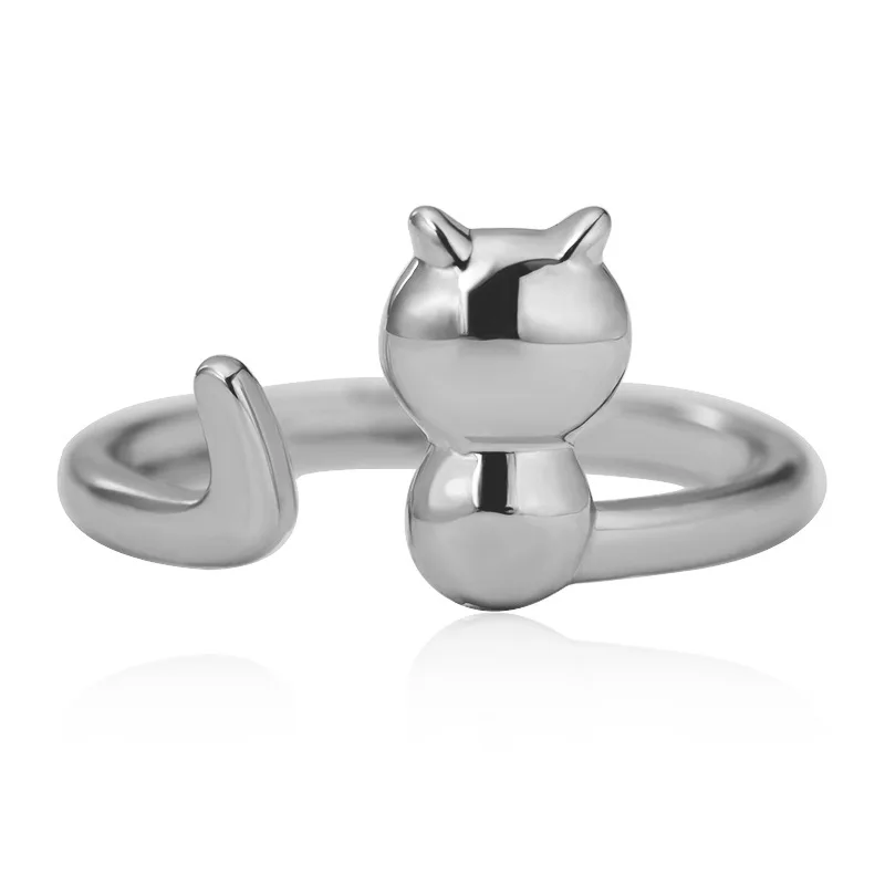 

Animals Jewelry Lucky Simple Cute Cat Women Lady Open Adjustable Vintage Silver Color Finger Ring