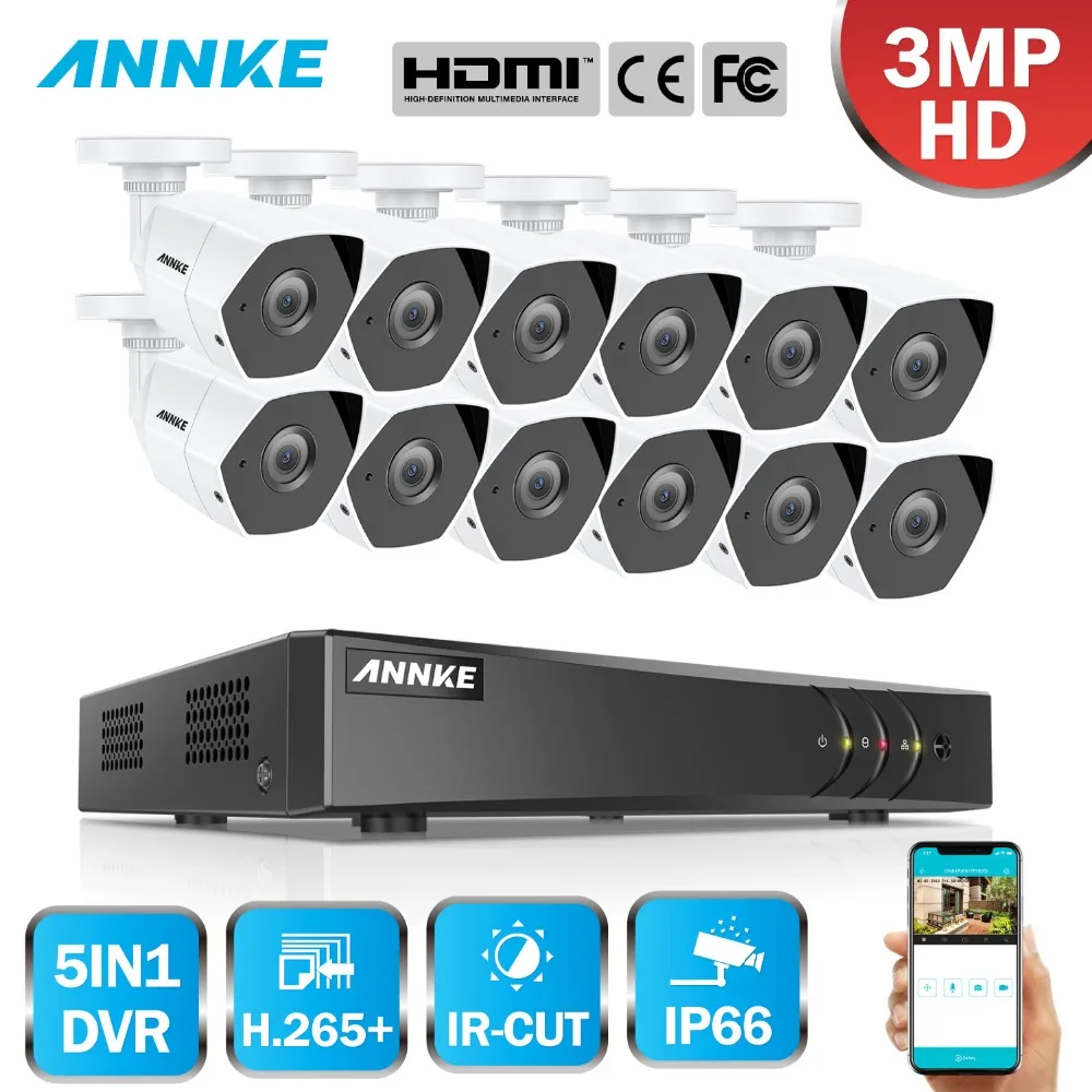 

ANNKE 16CH FHD 3MP Security System 5IN1 DVR 12X TVI Security Bullet Camera Outdoor Weatherproof Motion Detection Home Video Kit